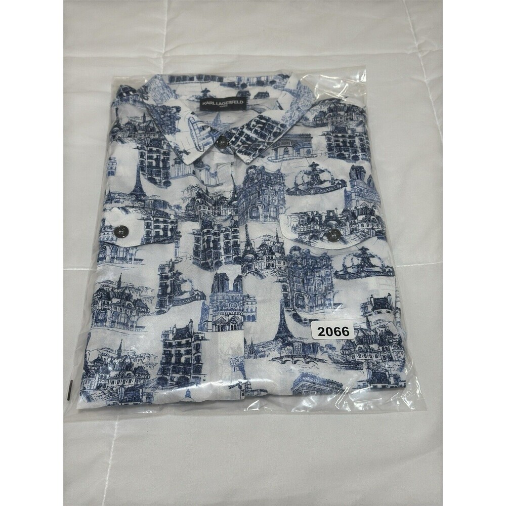 Karl Lagerfeld Women Roll Tab Long Sleeve Paris‎ Shirt Whimiscal White L - Picture 9 of 9
